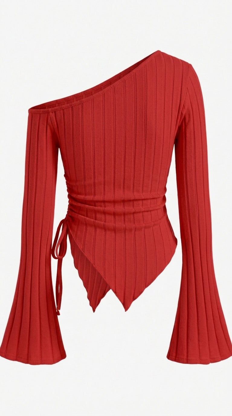 Women's Off-Shoulder Bell Sleeve Knit Top