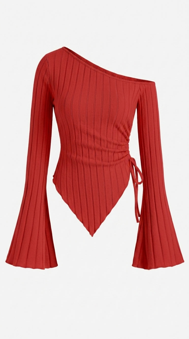 Women's Off-Shoulder Bell Sleeve Knit Top