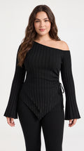 Women's Off-Shoulder Bell Sleeve Knit Top