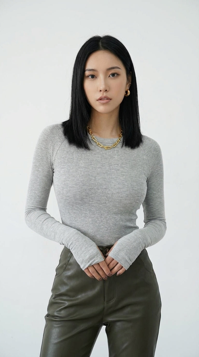 Long Sleeve Round Neck Turtleneck Womens T-shirt