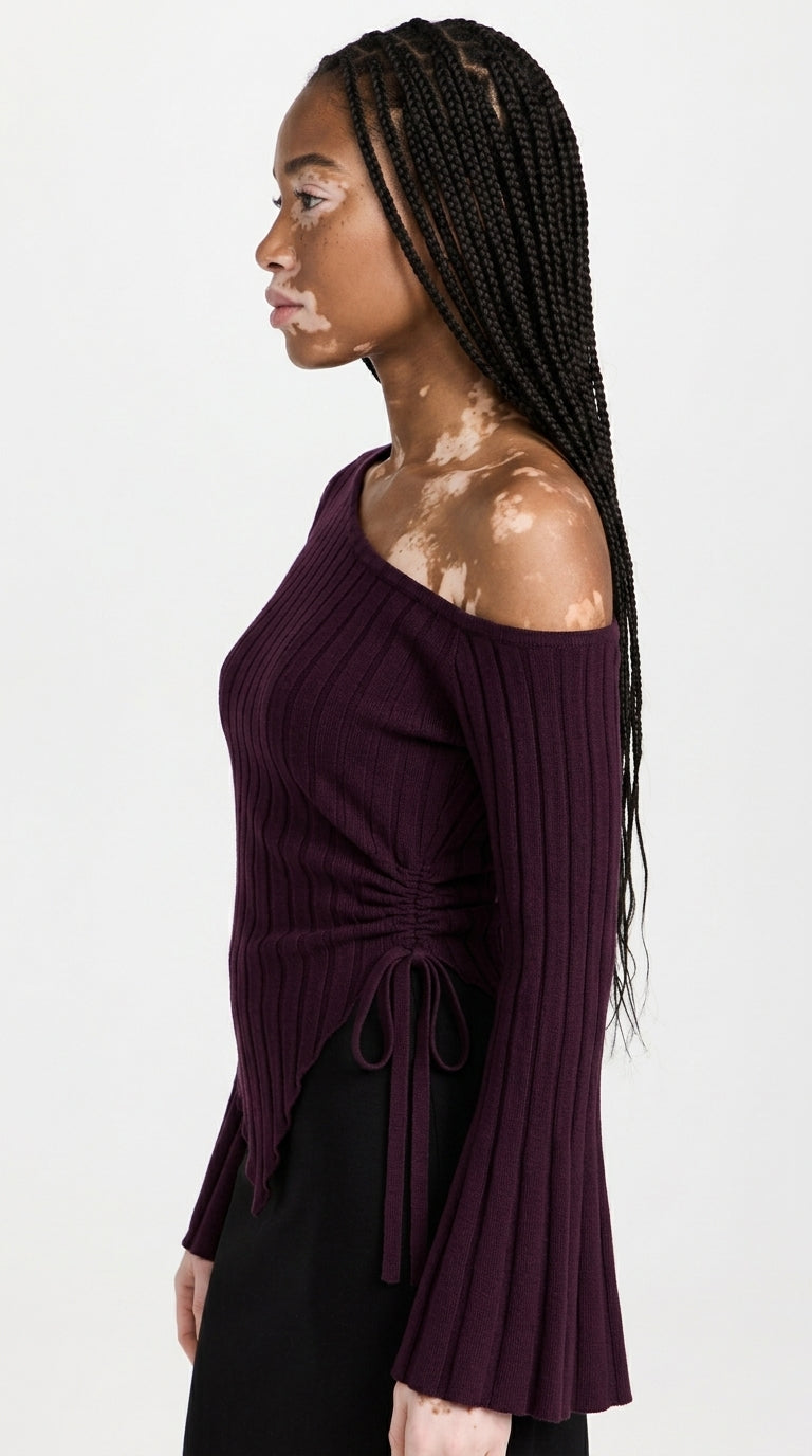 Women's Off-Shoulder Bell Sleeve Knit Top
