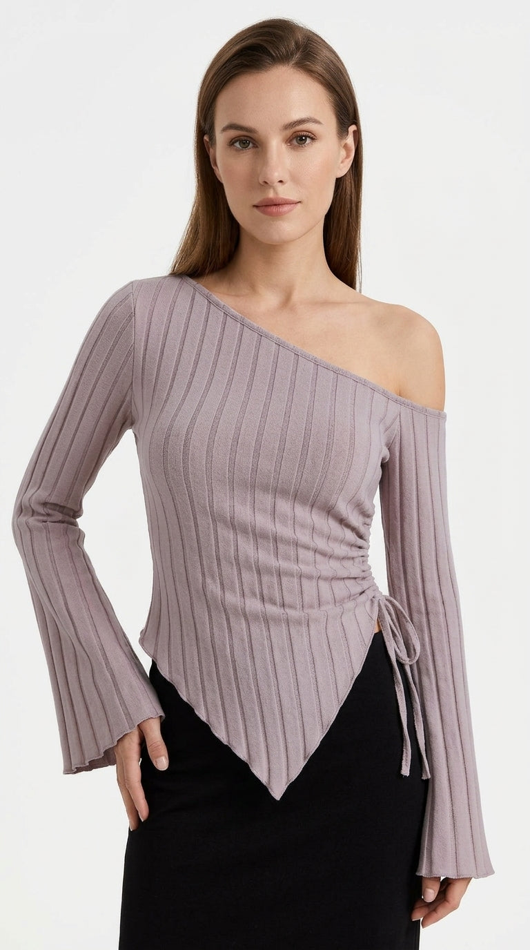 Women's Off-Shoulder Bell Sleeve Knit Top