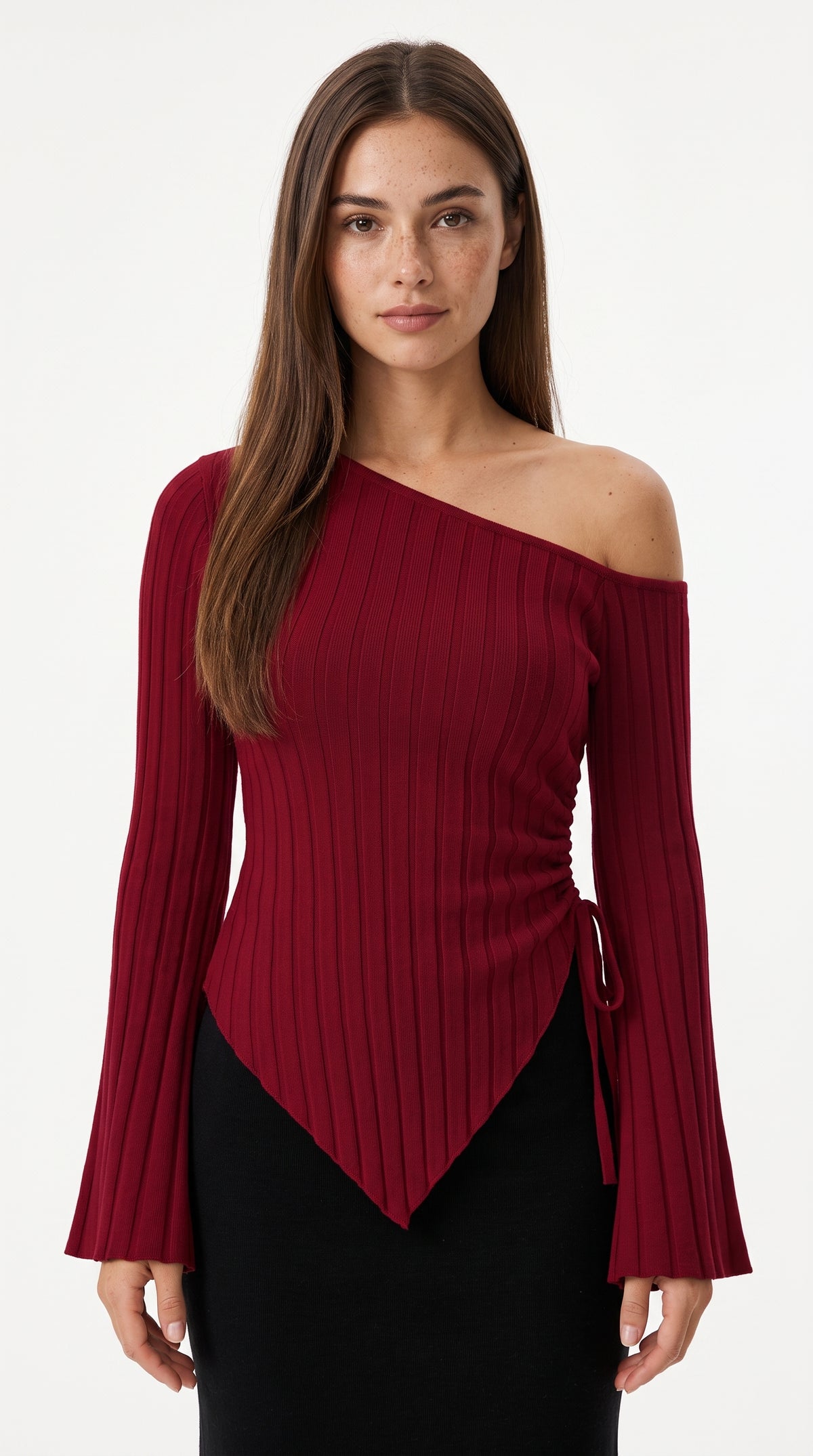 Women's Off-Shoulder Bell Sleeve Knit Top