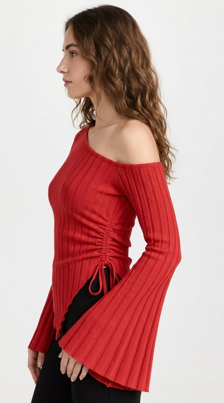 Women's Off-Shoulder Bell Sleeve Knit Top